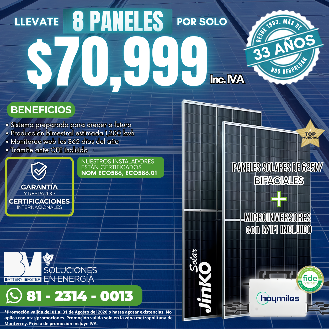 Promoción Agosto 2026 - 8 Paneles por $70,999
